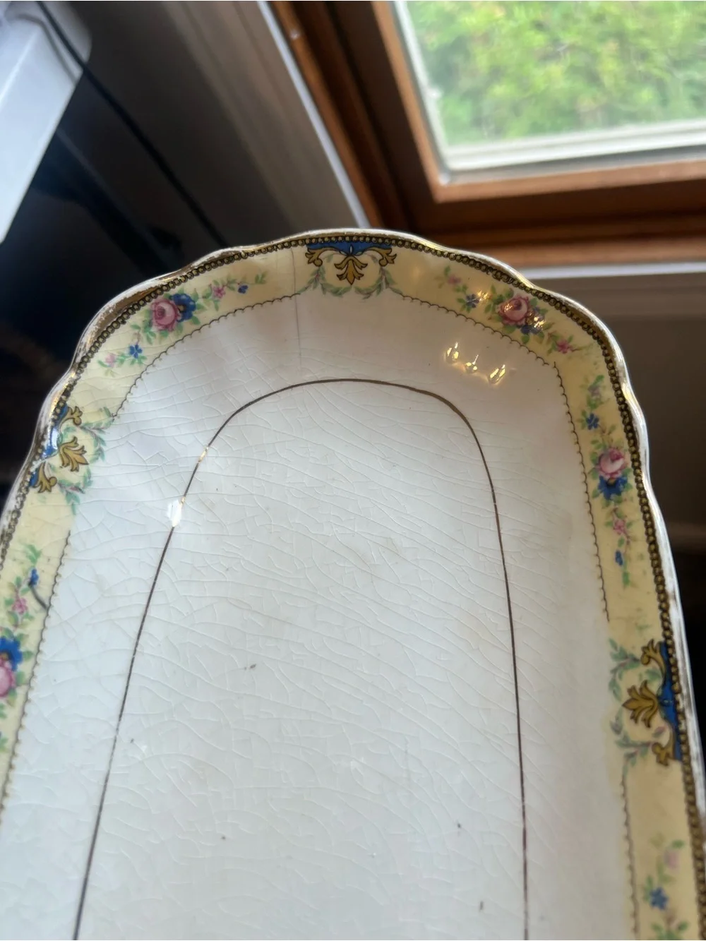 Vintage Floral Ceramic Trinket Tray or Relish Dish Cream with Pink Rose Accents